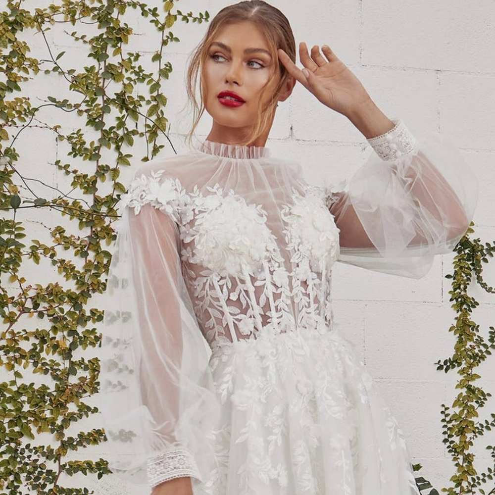 Cinderella Divine Long Sleeve Bridal Ball Gown with Lace Details